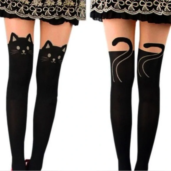 NEW Sexy Urban Cat Pantyhose 🖤 Over the knee print. Best look ever! 🖤✨ - Picture 4 of 7